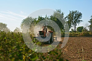 A farmer tilling soil for seedbed preparation with a Rotavator Ã¢â¬ËRotary tillerÃ¢â¬â¢ machine